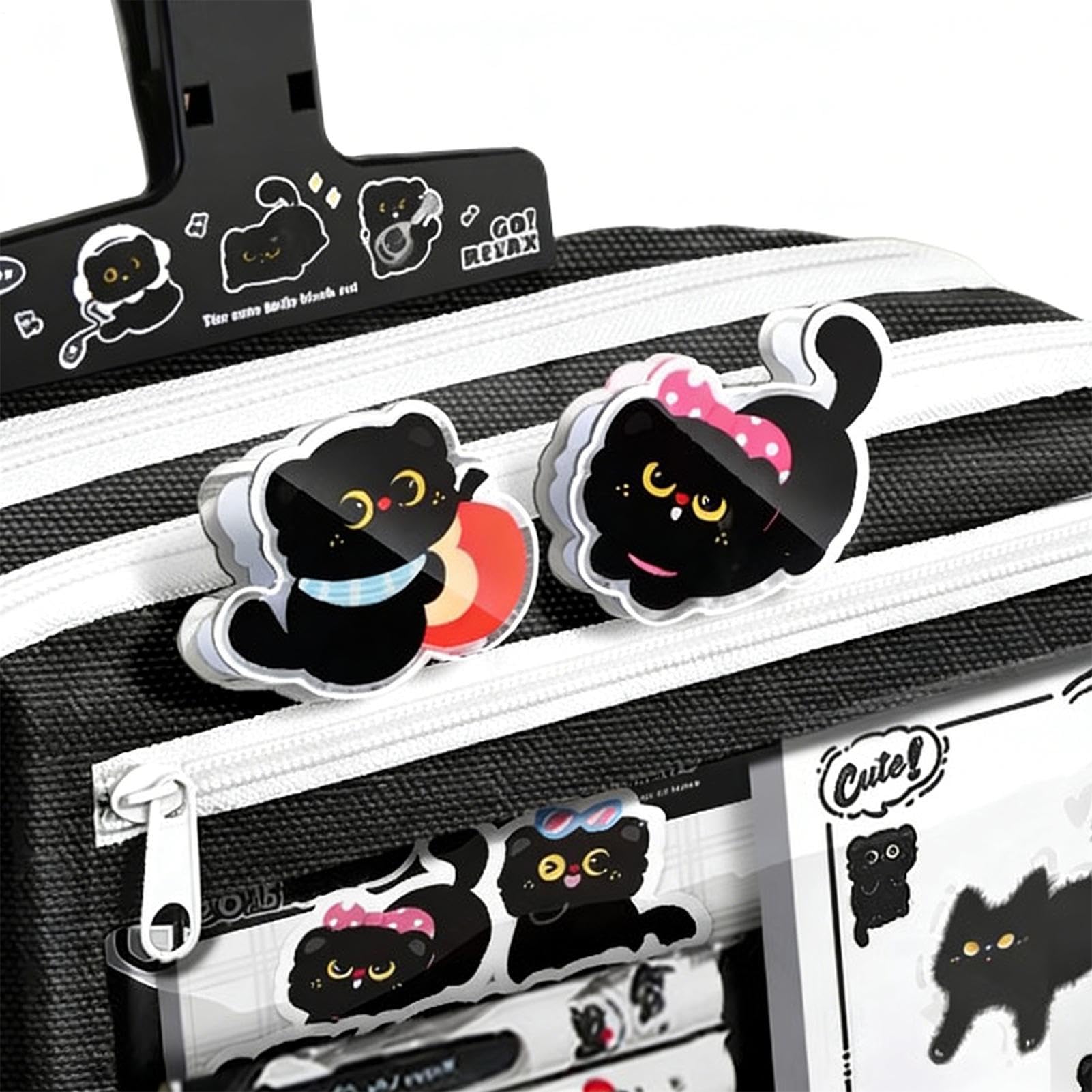 Generisch Astuccio Gatto Nero - Grande Kit di stoccaggio per penne, cancelleria, chiusura lampo, divertente stile decorativo, pratica borsa quotidiana per studenti