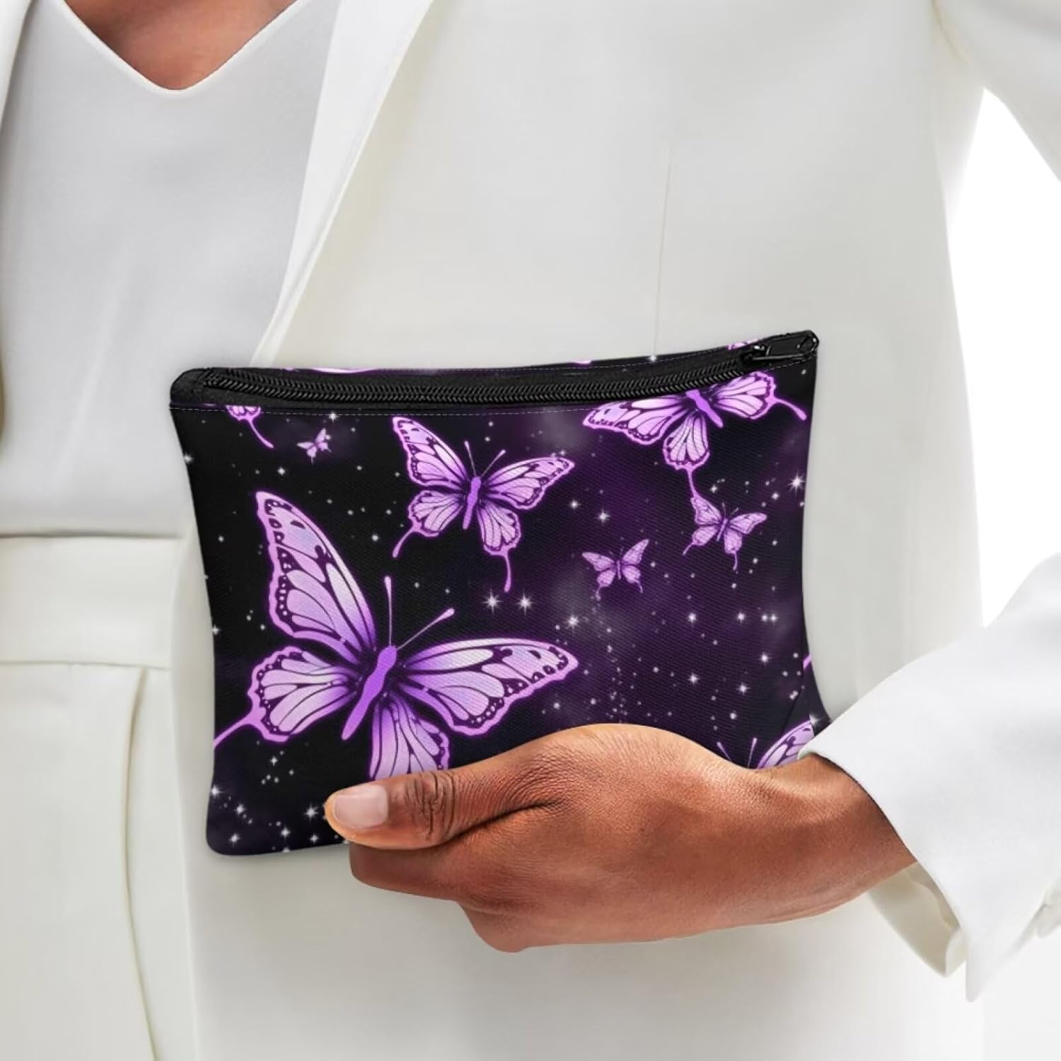Flashideas Purple Butterfly Makeup Bag Portable Waterproof Cosmetic Bag Durable Lightweight Cosmetic Bag for Women Easy to Hold Portable Storage Bag
