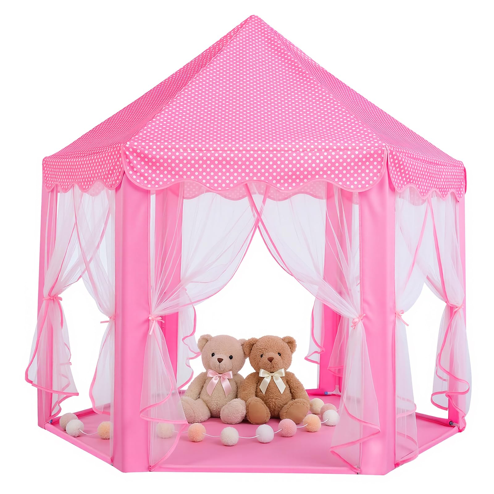 Sumbababy Tiendas de juego para niños princesa castillo tienda para niñas hada hexagonal casa de juguete para niños o niños pequeños juegos interiores o exteriores (rosa)