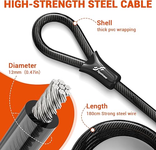 Miniatura 5 de Sportneer Cerradura de bicicleta Cerradura en U para bicicleta resistente con cable de acero de seguridad de 6 pies  Cerraduras en U de bicicleta de