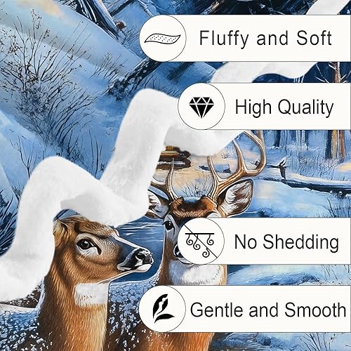 Miniatura 3 de Manta de Navidad, manta de invierno con temática de ciervos y nieve, para sofá y cama, cálida y acogedora manta de invierno para cabaña, súper