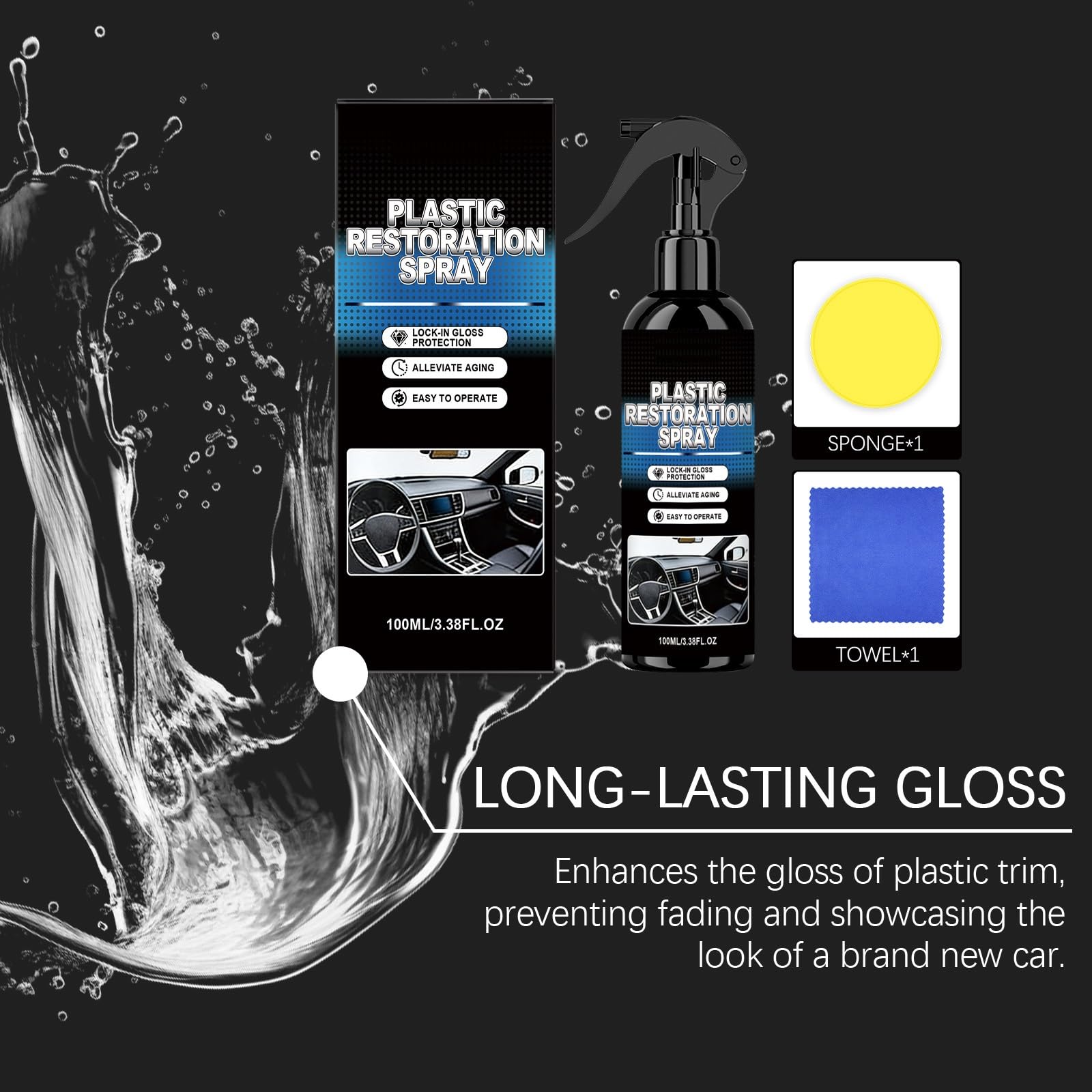 Advanced Black Trim Restorer Plastikowa renowacja z tworzywa sztucznego do użytku na zewnątrz wyblakłych i wewnętrznych tworzyw sztucznych do zderzaków, deski rozdzielczej i winylu, ochrona z