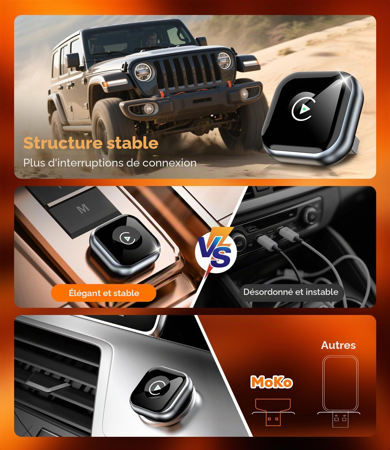 MoKo Adaptateur CarPlay sans Fil pour iPhone, Véhicules 2016+ Port USB-C