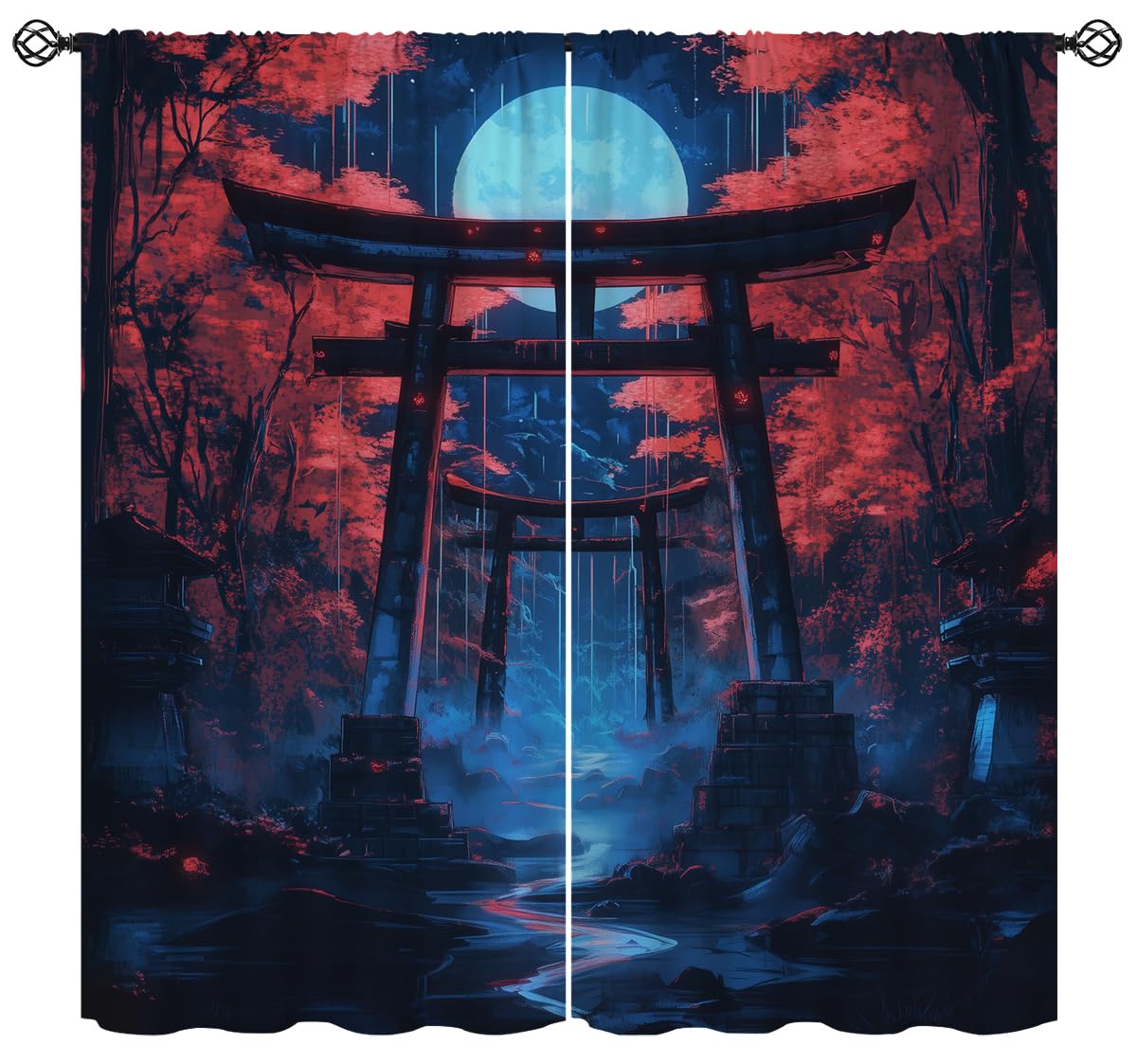 Japanese Torii Gate Blackout Curtains for Girls Boys Kids Home Decor, Bushido Anime Dark Fantasy Rod Pocket Thermal Insulated Drapes Darkening Window Curtain for Bedroom Living Room, 42 x 63 Inch