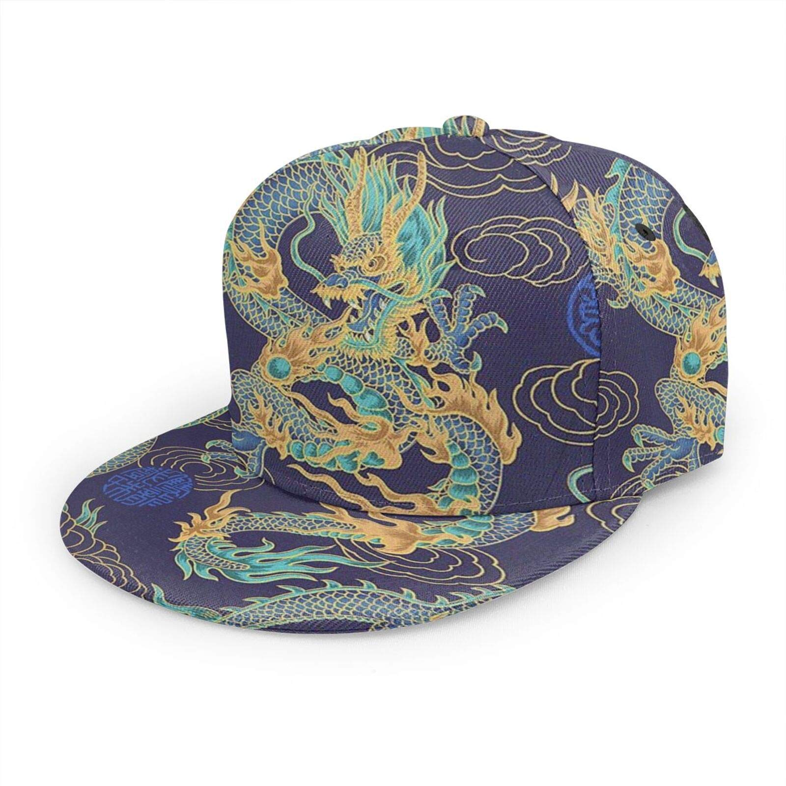 Iubbki Unisex Tradition Chinese Dragon Design Baseball Cap Women Men Adjustable Hip Hop Hat Fashion Flat Bill Brim Baseball Cap
