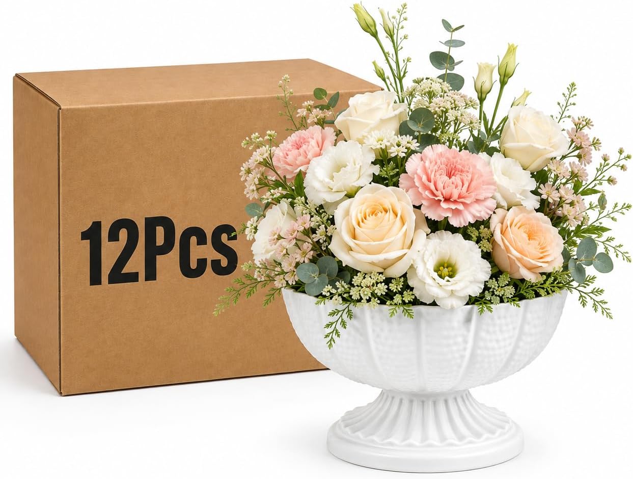 12pcs White Compote Vase for Centerpiece, Wedding Table Decorations