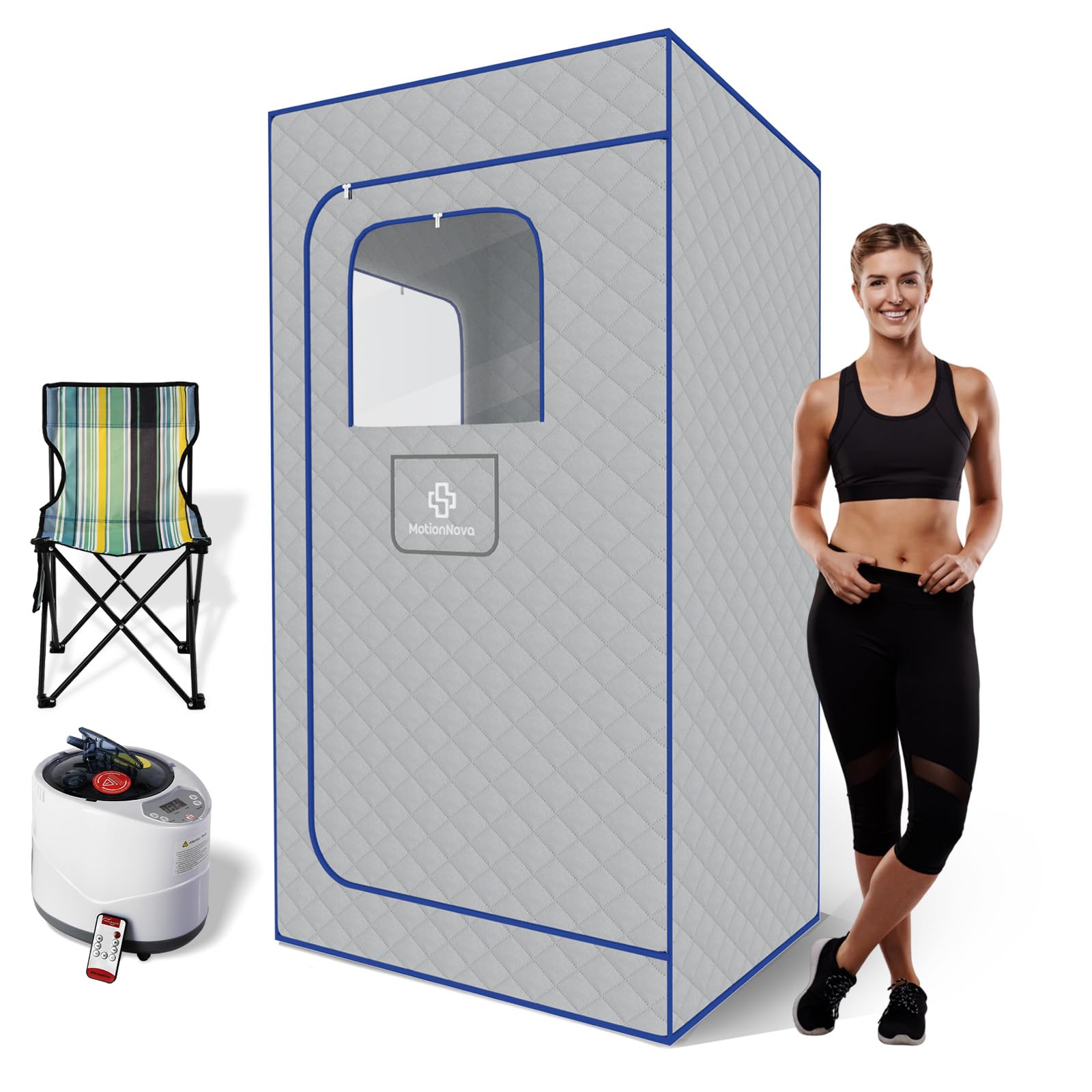 MOTIONNOVA Portable Sauna for Home - 1300W Steam Room with Fast Heating, 9 Temperature Settings, and Easy 5-Minute Setup | Durable, Waterproof Personal Sauna Box with Remote Control