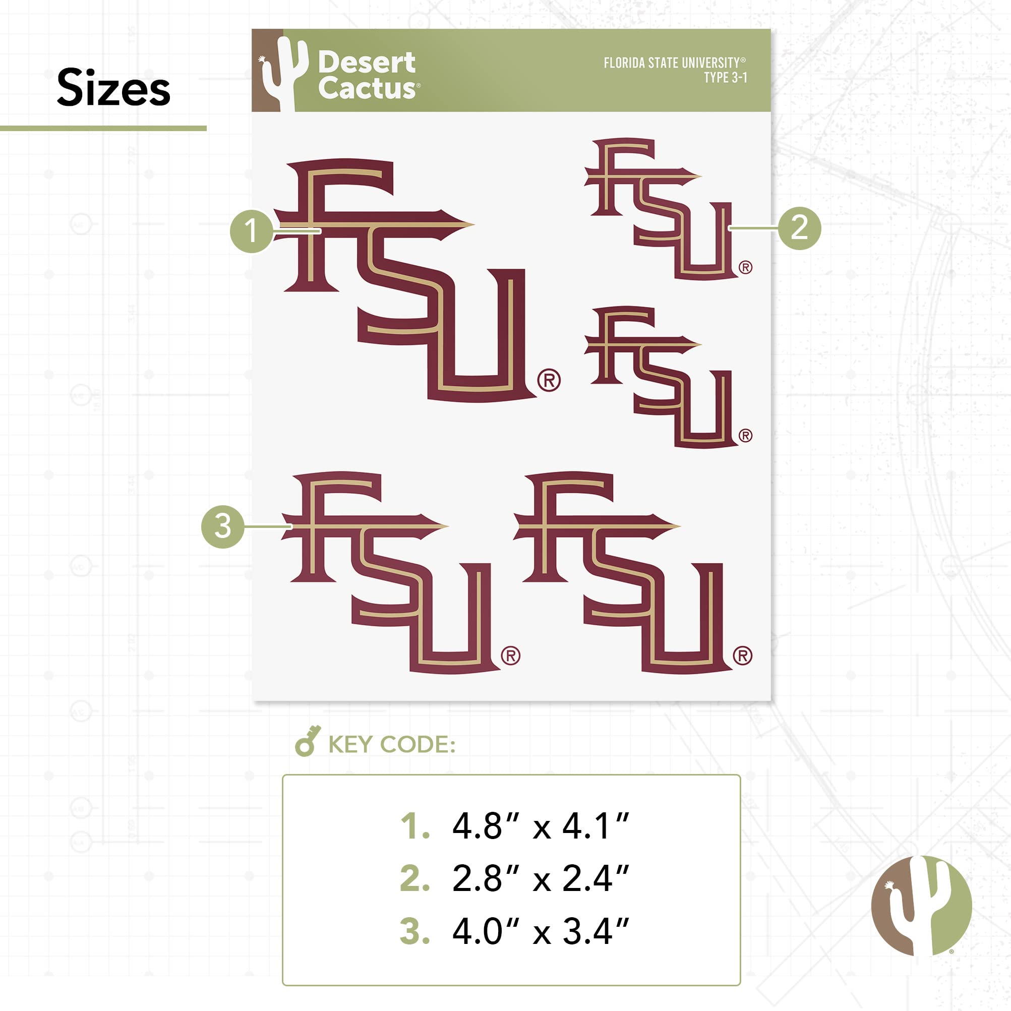 Desert Cactus Florida State University FSU Vinyl Decal Sticker - 15 Inch, Officially Licensed, Made In USA