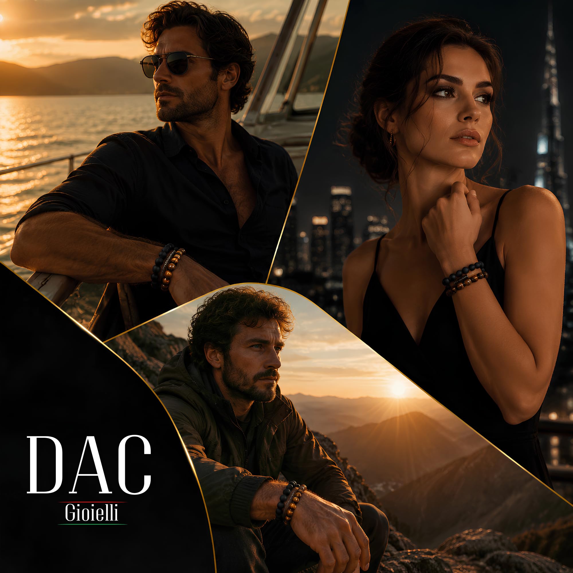 DAC Bracciale Uomo 2 pezzi Con Pietre Naturali Braccialetto Scatola Regalo Fidanzato Donna Chakra con Vere Pietre Naturali Tibetano Yoga Gioielli