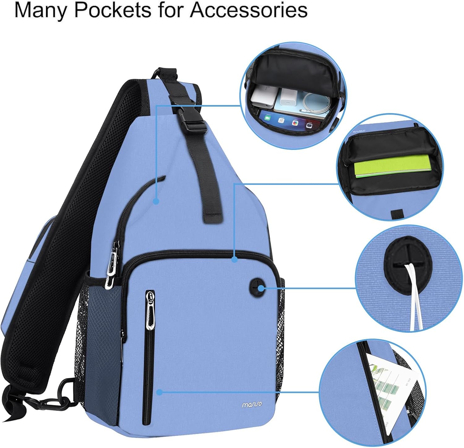 MOSISO Sling Backpack Bag, Crossbody Shoulder Bag Travel Hiking Daypack Chest Bag with Front Square Pocket&USB Charging Port - Image 3