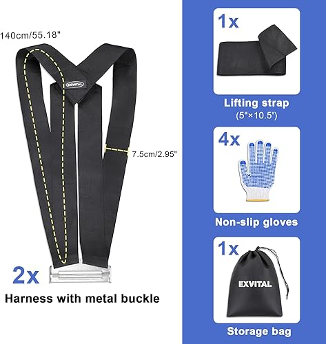 Miniatura 4 de EXVITAL Correas móviles para 2 personas, correa de elevación y sistema de movimiento adecuado para muebles, electrodomésticos y objetos pesados,