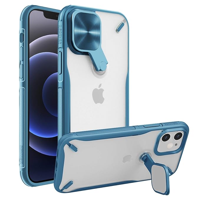 Nillkin Compatible with Case iPhone 12 Mini 5.4 inch - Armor Case with Kickstand Stand and Camera Cover, PC & TPU Impact-Resistant Bumpers Protective Case (Blue)