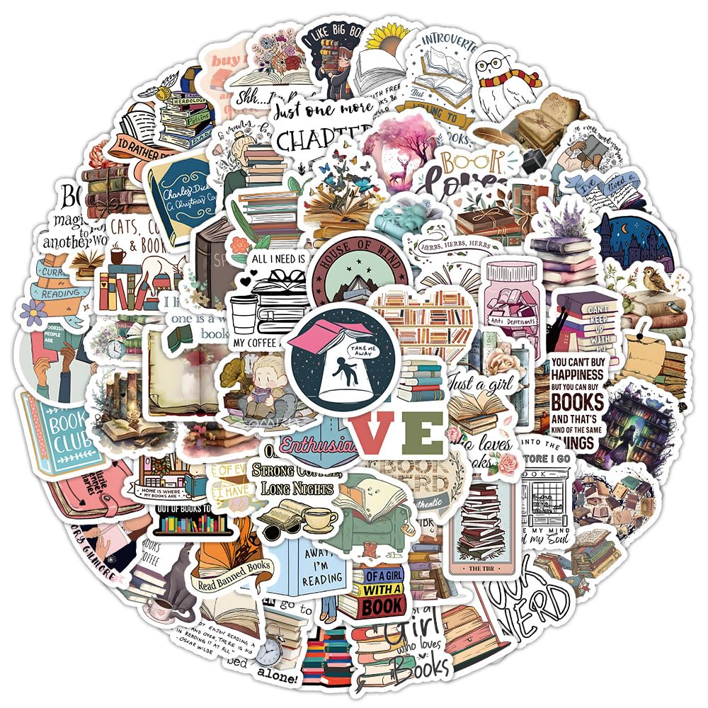 Read Stickers 100 Pcs Waterproof Aesthetic Reading Stickers for Laptop Water Bottle Scrapbook Skateboard Bike Luggage Guitar Car Hydro Flask Phone,Vinyl Funny Sticker for Teens Kids - Image 2