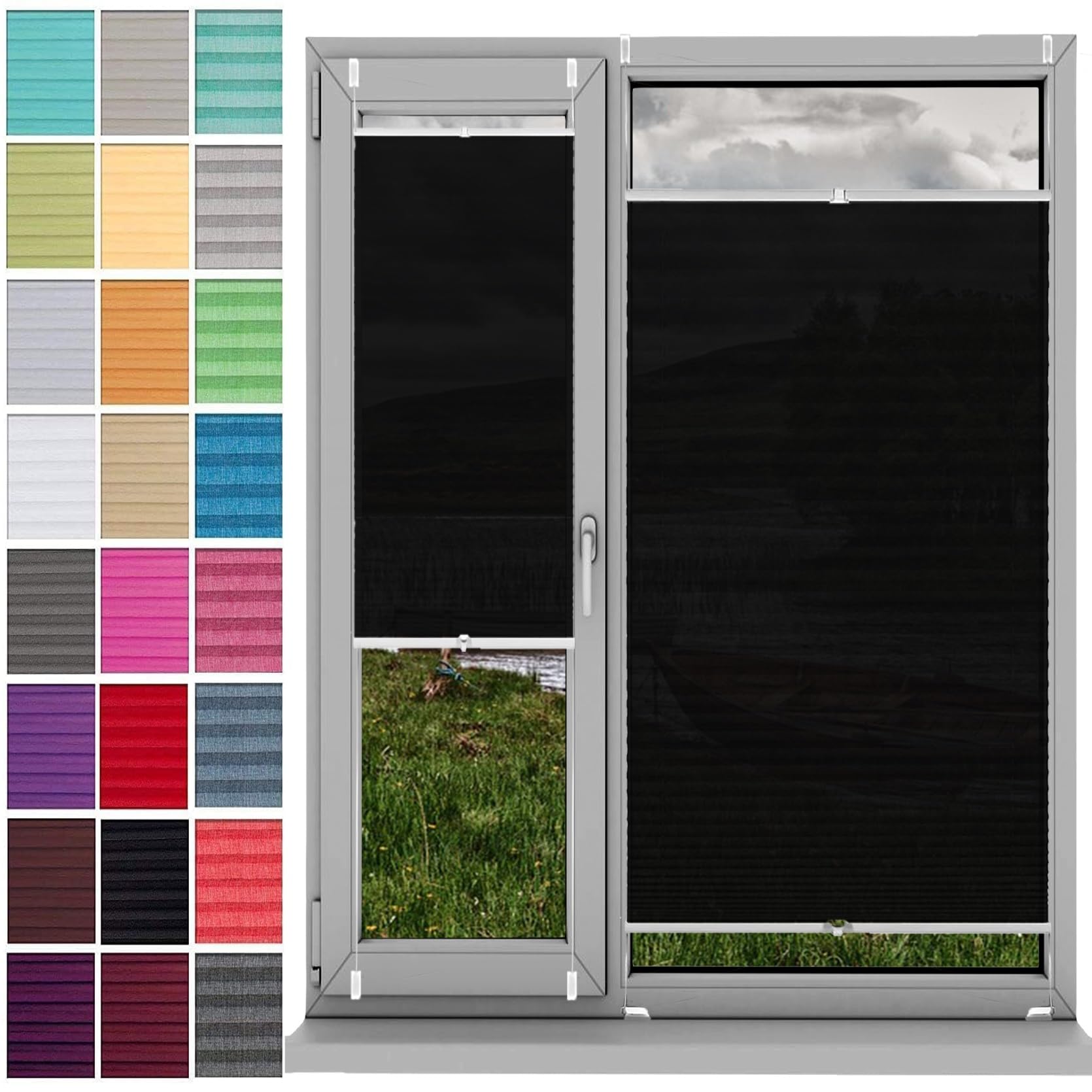 Store plissé sans perçage 96x185 cm Easyfix noir pour isolation de fenêtre