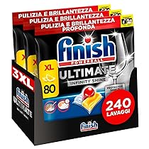 Finish Ultimate Infinity Shine Pastiglie Lavastoviglie, 80 Capsule Lavastoviglie al Limone, Pastiglie per Lavastoviglie contro lo Sporco e i Residui Incrostati (Confezione da 3)