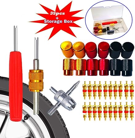 Amazon Kenlon タイヤバルブステムツールセット バルブコアリムーバーツール タイヤバルブコア バルブダストキャップ 車 自転車 オートバイ用 エアバルブキャップ 車 バイク