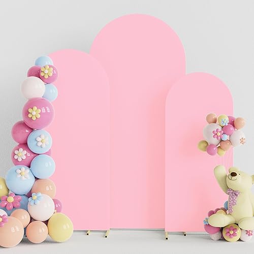 Putros - Juego de 3 fundas de elastano para arco de boda, funda ajustada para decoración de telón de fondo para fiestas, color rosa, 4 pies, 5 pies,