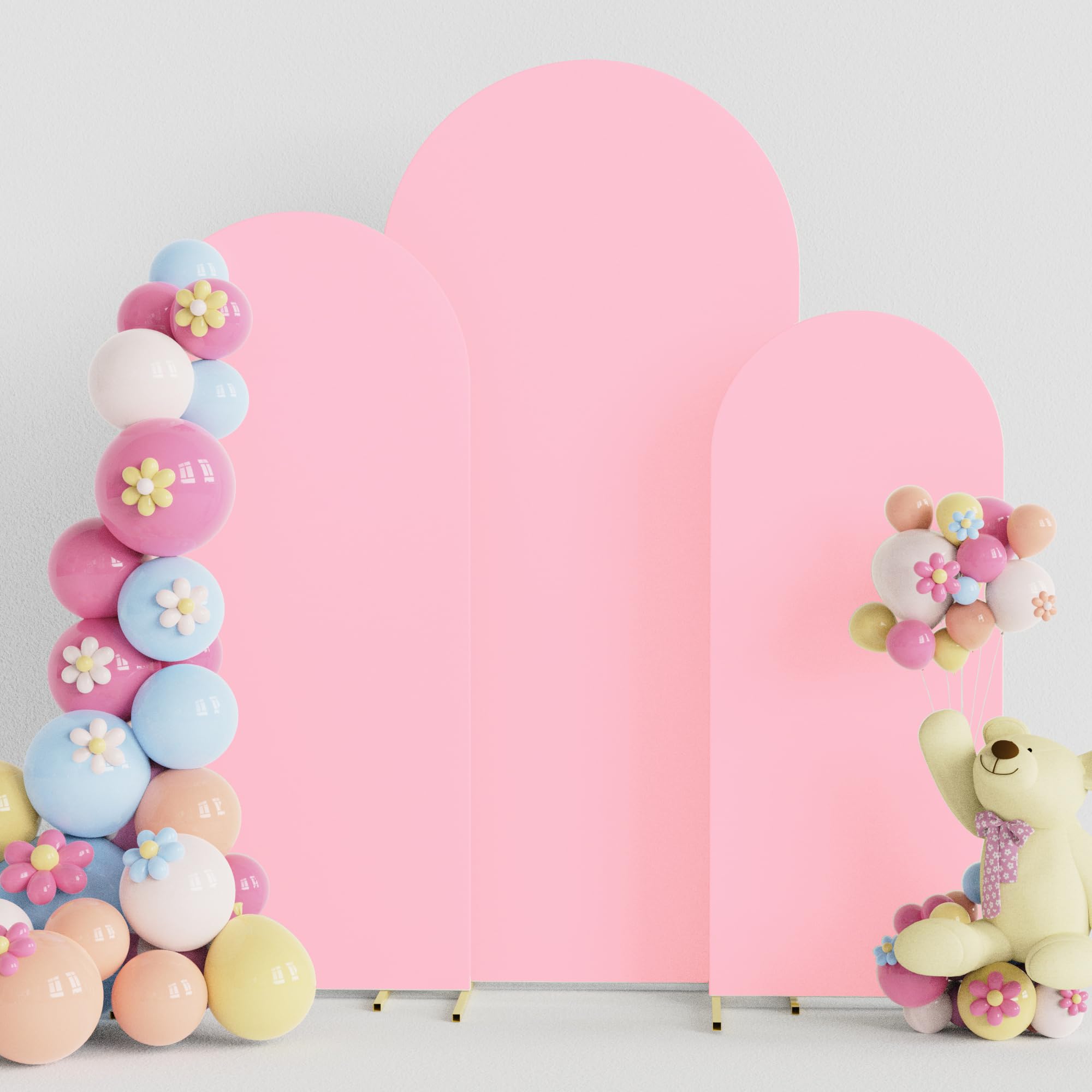 Putros Wedding Arch Cover Set of 3 Pink Spandex Fitted Arch Cover for Round Top Chiara Backdrop Stand Covers for Wedding Birthday Party Decoration 4FT, 5FT, 6FT