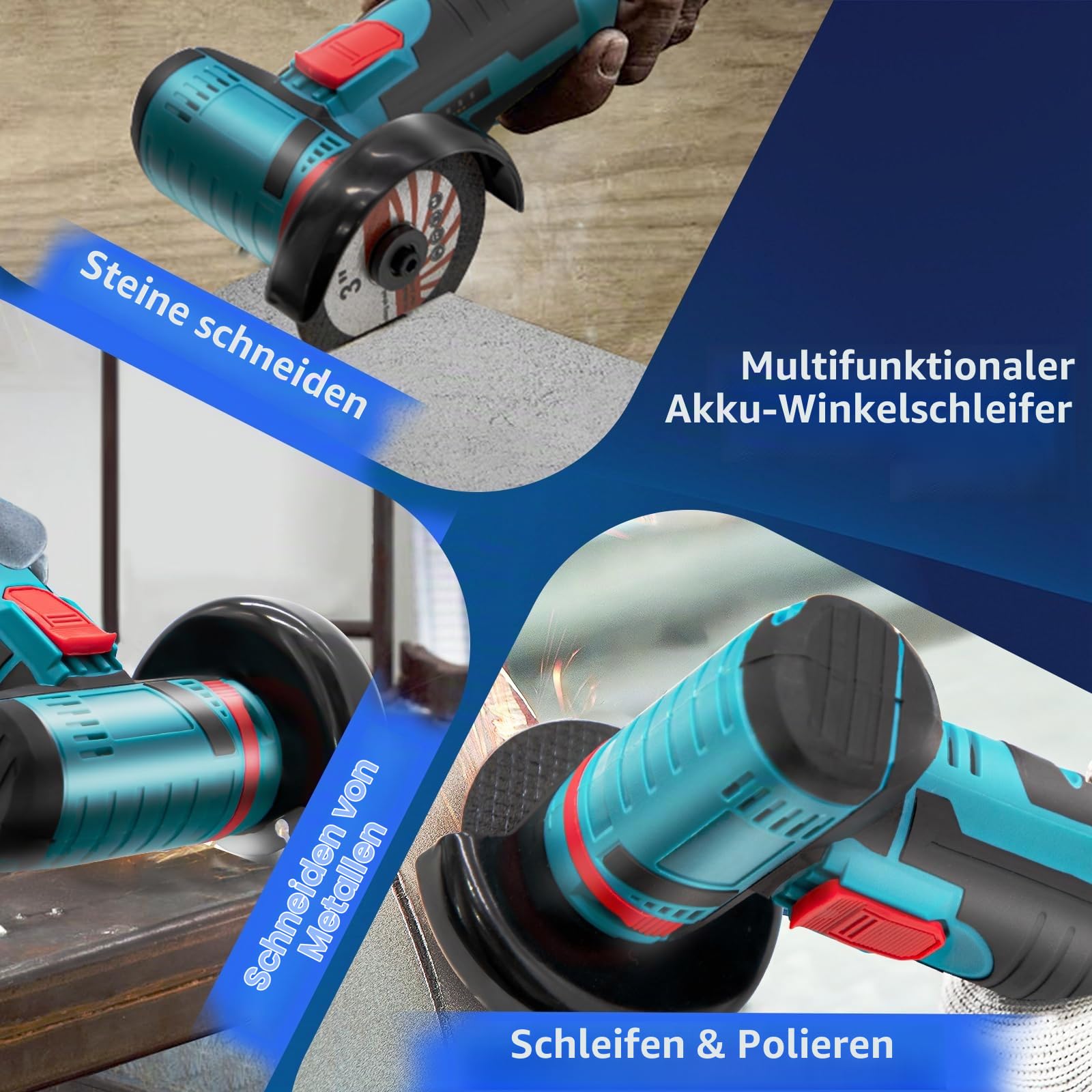 Mini Winkelschleifer, 19500PRM Professional Winkelschleifer Akku, 76mm Schneideklinge, Kabelloses Trennschleifer mit 2 Batterien, Geeignet zum Schneiden und Poliere