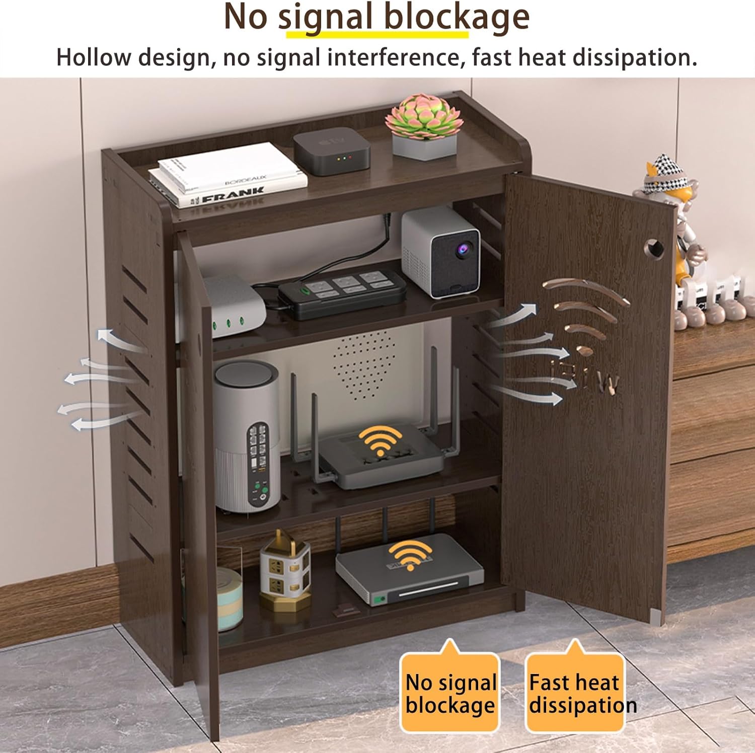 WiFi Router Storage Cabinet WiFi Router Box Hider Openwork Breathable Design Adjustable Shelves Spacious Organized Storage Easy to Install(WiFi Type (Gray),50x60x25cm)