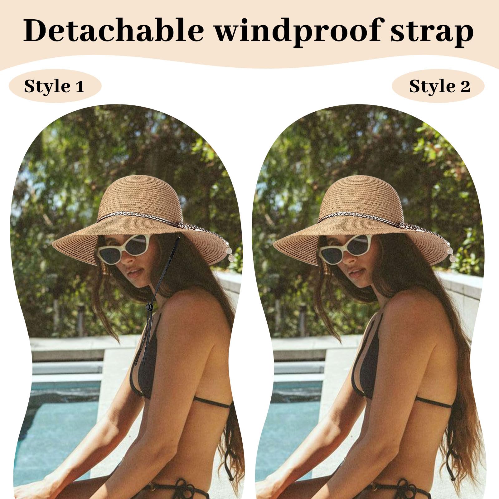 BelleVive Chapeau de Soleil pour Femmes - Protection UV 50+, Paille d'Été, Repliable à Large Bord