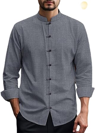 Mens Tang Shirt Long Sleeve Button Down Shirt Kung Fu Uniform Shirt