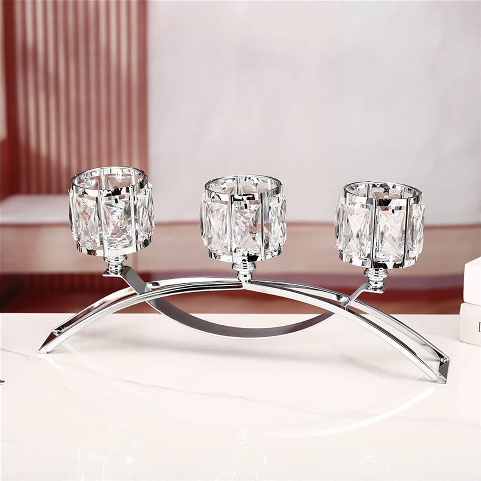 Portavelas Candelabros de Cristal de 3 Brazos, 1 Pieza, candelabros de té, Adornos, candelabros, centros de Mesa(Golden)