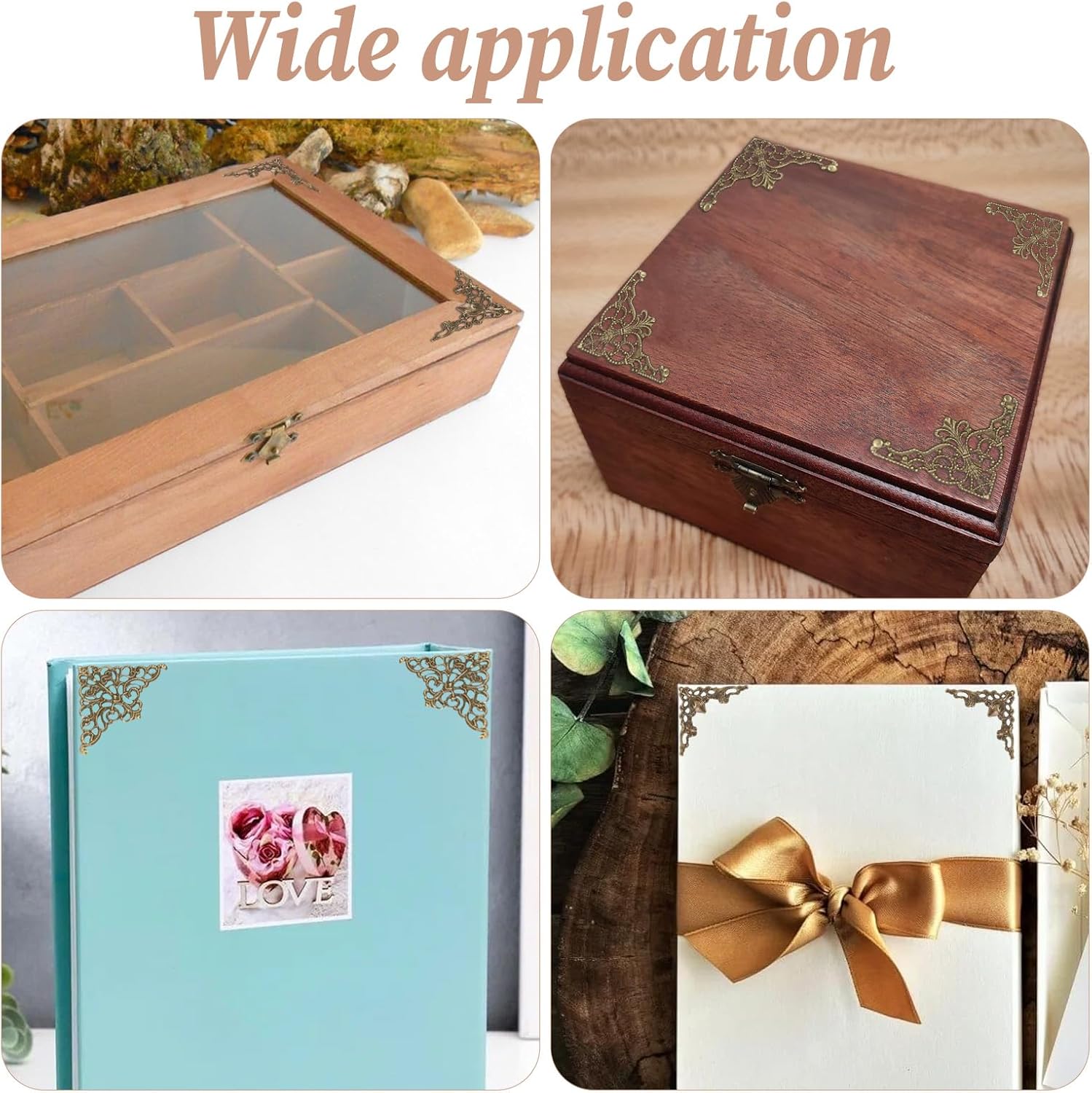 96Pcs Metal Book Corner, 4 Styles Iron Guard Edge Cover Hollow Triangle Wrap Connector Vintage Antique Book Scrapbooking Corner Protector Filigree Metal Embellishments for Jewelry Making - Image 6