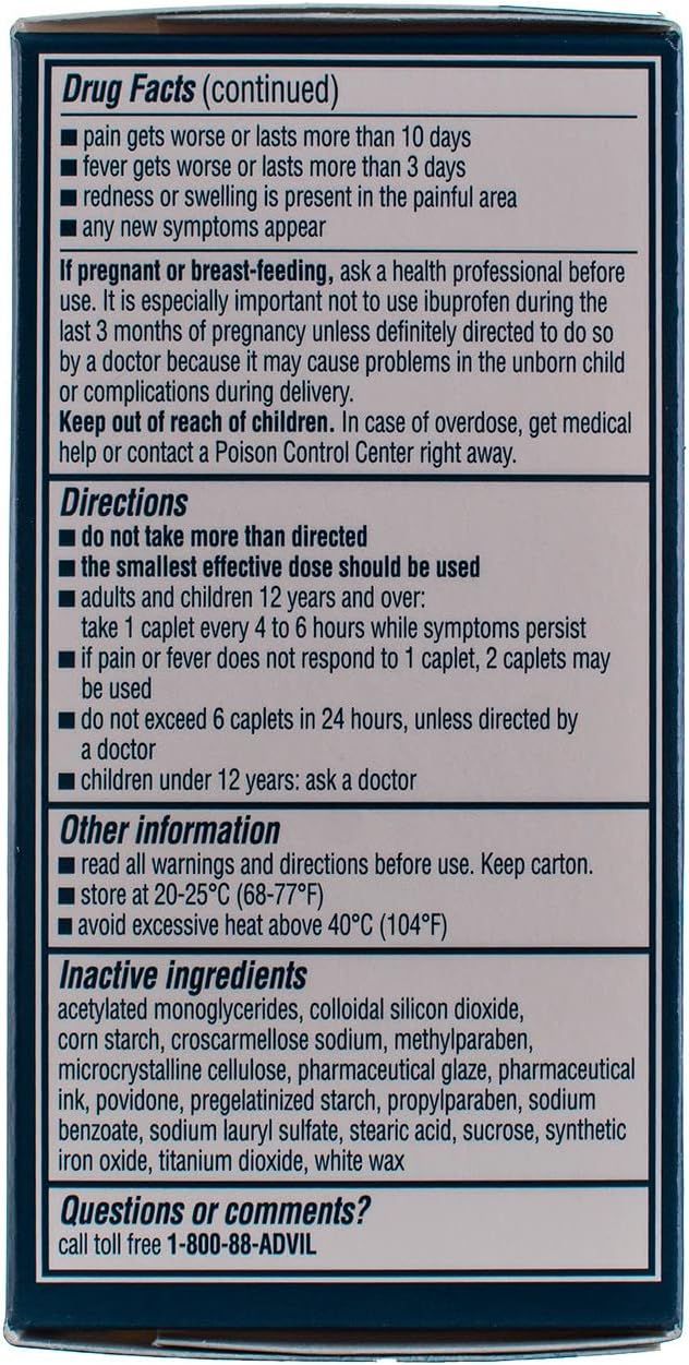 Advil Pain Reliever/Fever Reducer 200mg Caplets - 100 Ct, Pack of 3