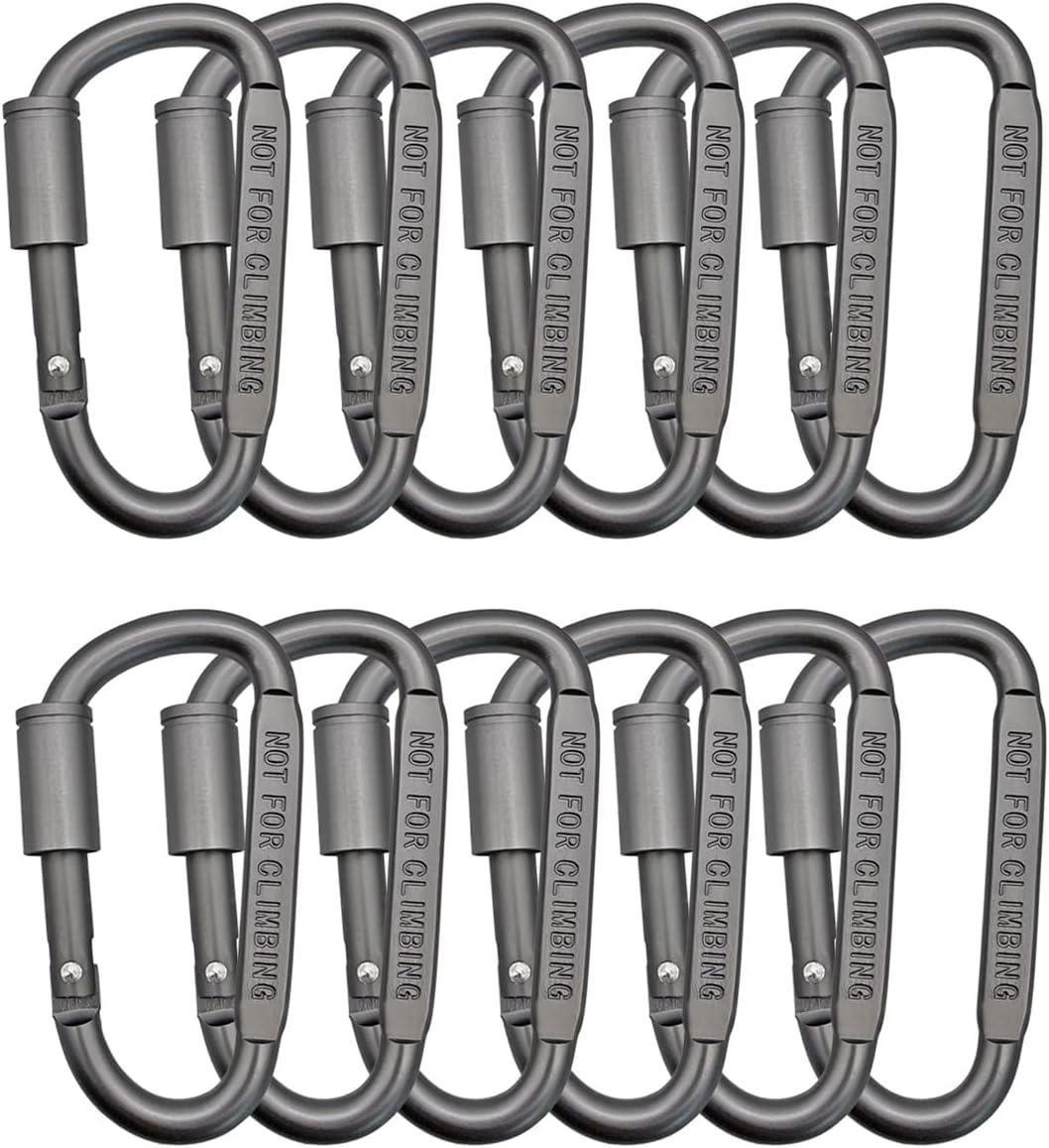 12 Pcs Aluminum Carabiner Clip D Shape Locking Carabiner for Outdoor Camping Size 3