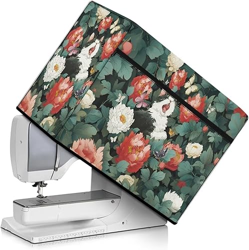 Miniatura 290 de Funda para máquina de coser de mariposas y flores con prácticos bolsillos, funda protectora con asa, para la mayoría de máquinas de coser estándar