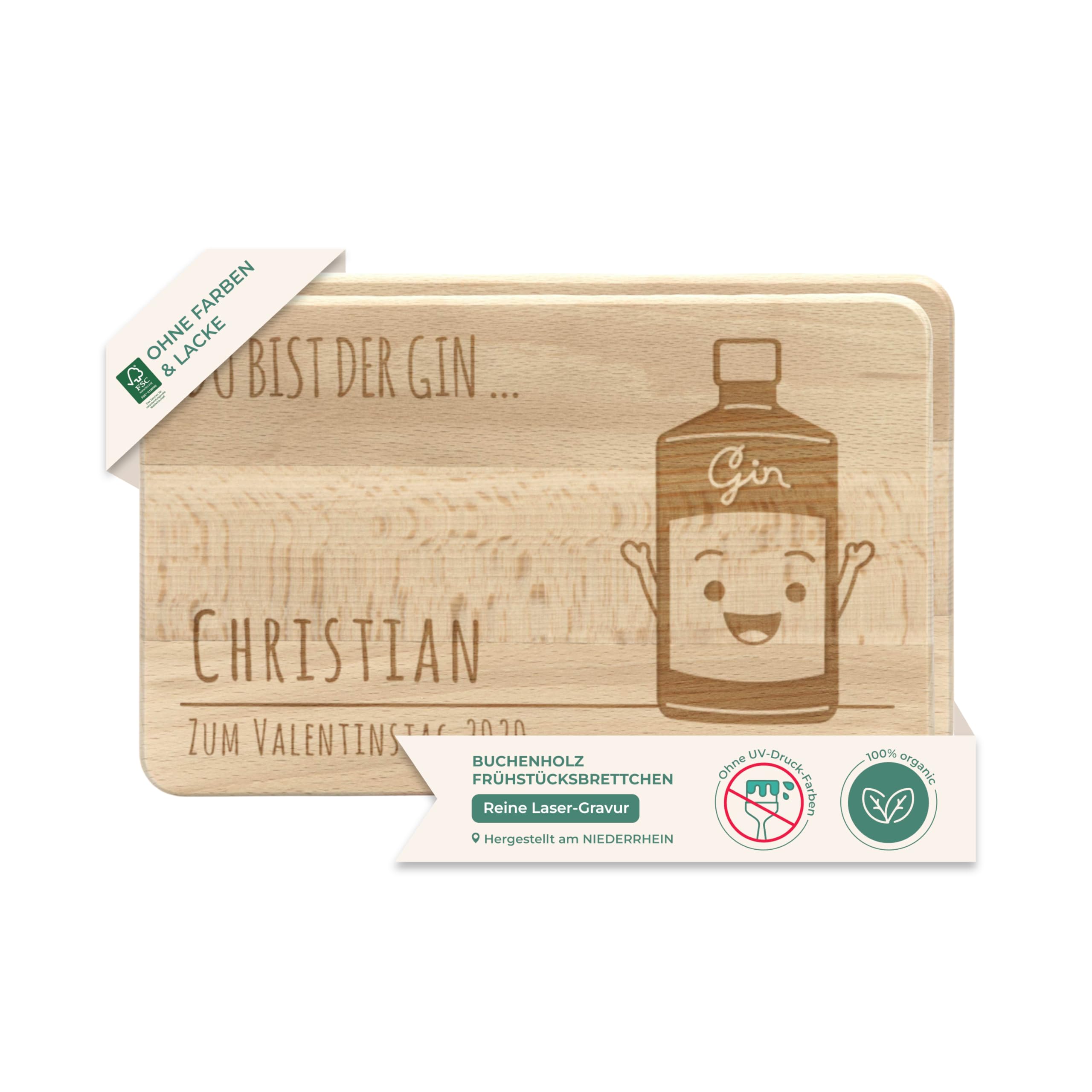 LAUBLUST Frühstücksbrettchen Für Paare 2er-Set – Personalisierbar Mit Gravur, 24x15 Cm, Aus FSC-Holz
