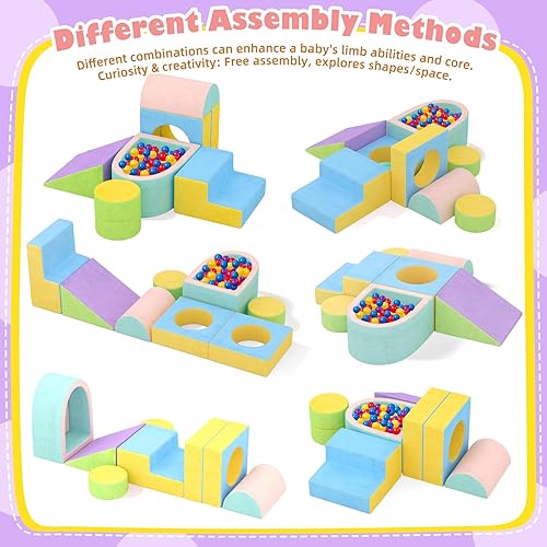 Miniatura 6 de Juguetes de escalada para niños pequeños para interiores, bloques de escalada de espuma para bebés de 6 piezas con pozo de bolas, juego suave y