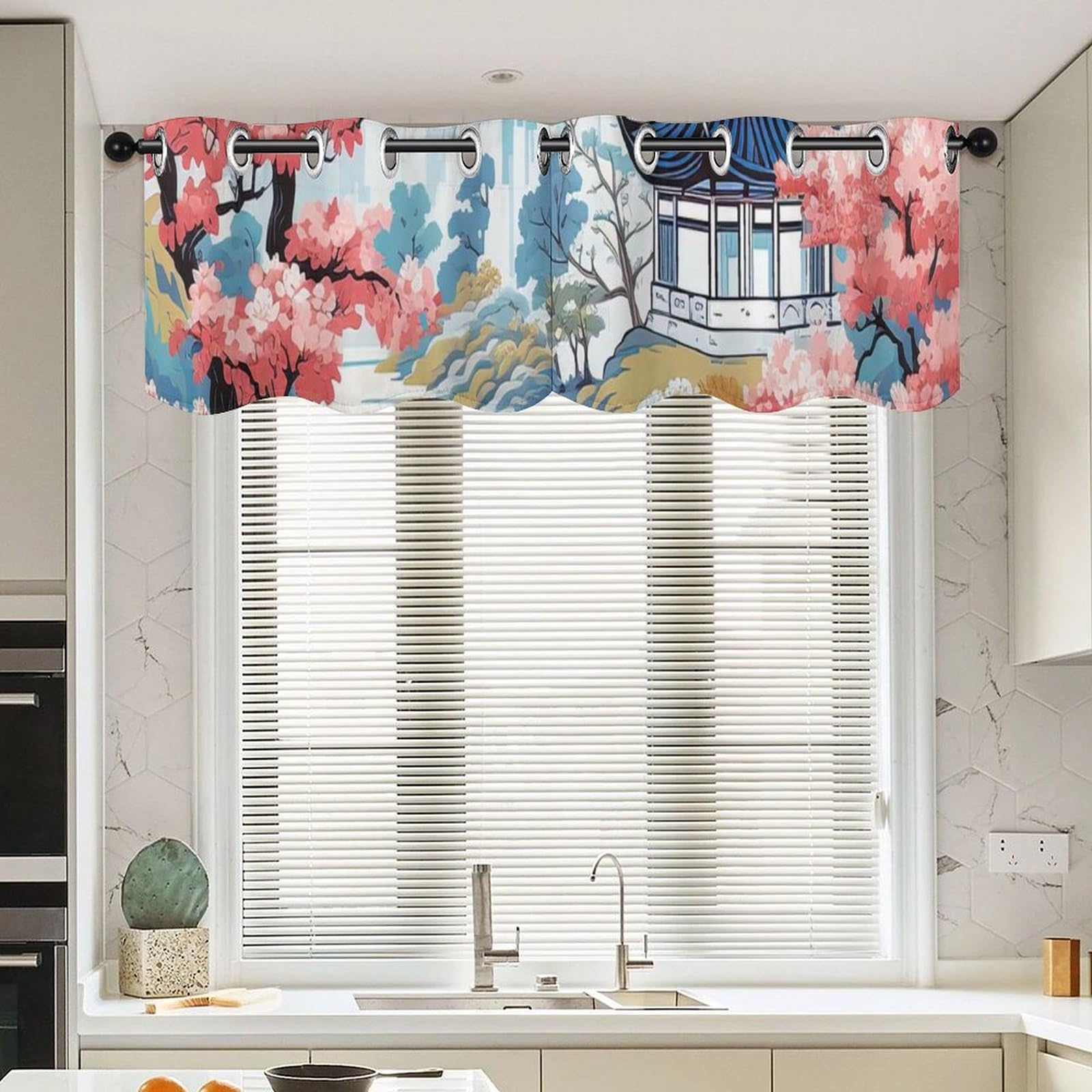 Chinoiserie cantonnière cuisine salle de bain rideau asiatique 132x45