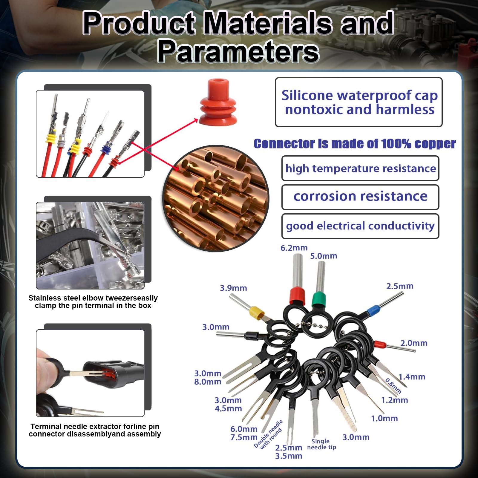 708 Pezzi Set di Capicorda a Crimpare Connettori per Auto, Pin del Connettore 1/1,5/1,8/2,2/2,3/2,5/2,8/3,5 mm Maschio e Femmina, Spina Impermeabile e Strumento di Rimozione, Per Auto Moto Barche
