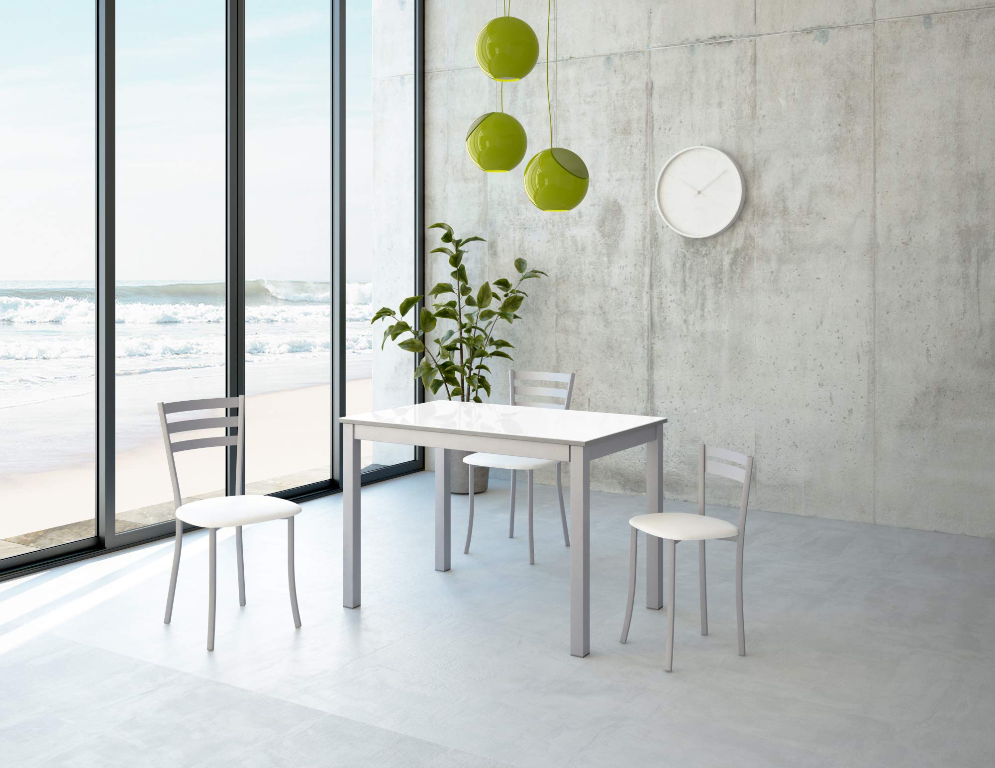 ASTIMESA Due sgabelli da cucina con schienale a strisce in metallo finta pelle beige, altezza della seduta: 45 cm (tavolo)