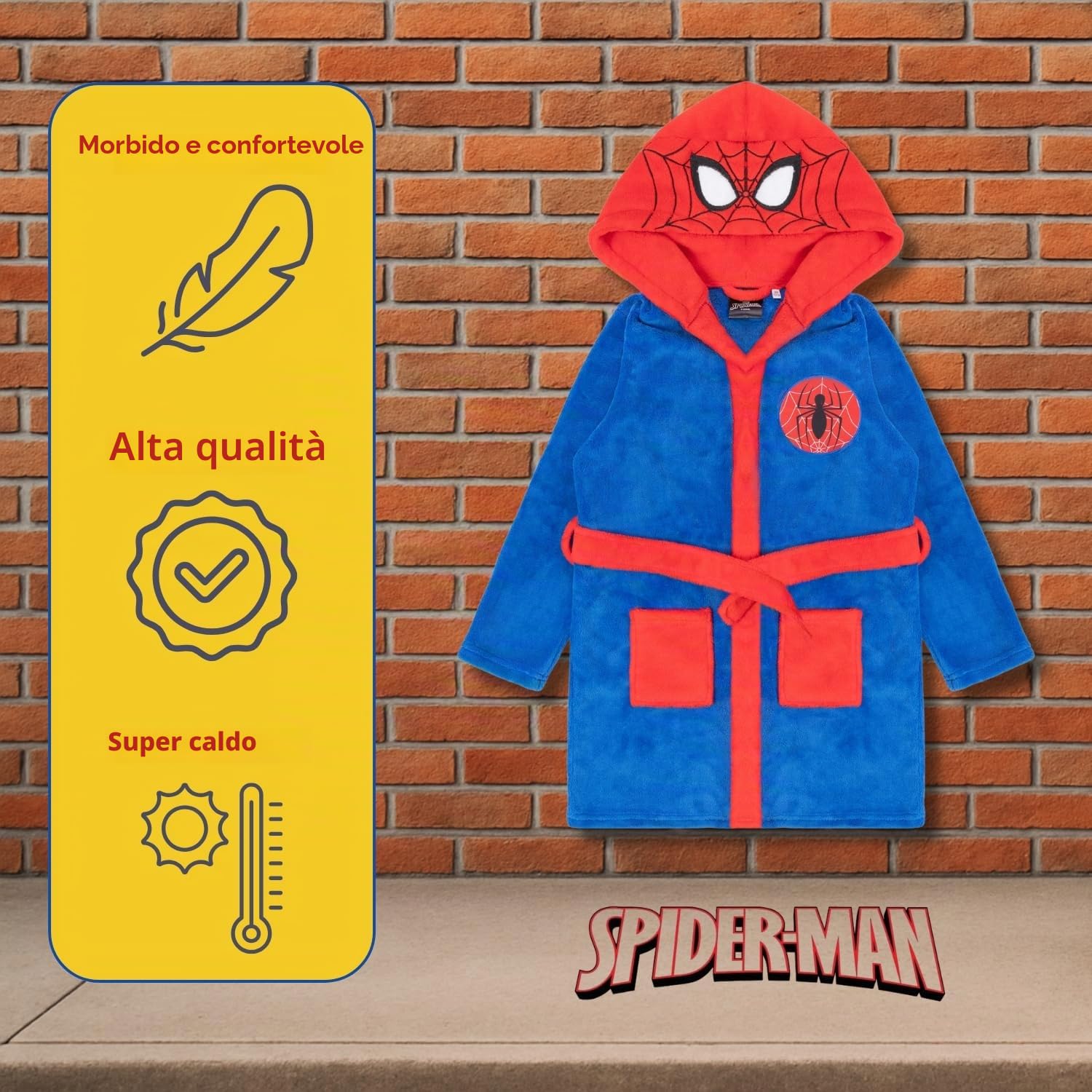 Spiderman - Accappatoio in pile, per bambini, con cappuccio