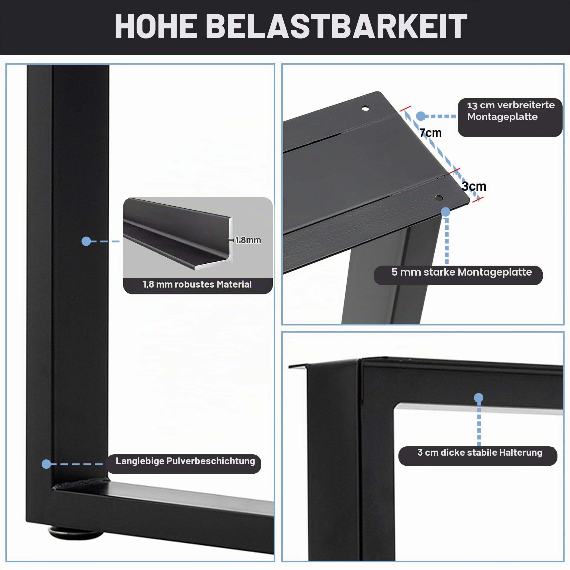 INMOZATA Tischbeine Metall Schwarz 2 Stück Tischgestell Tischkufen mit Verbreiterte Montageplatte für Esstisch Schreibtisch Stizbank 50 x 13 x 72cm, Rechteck