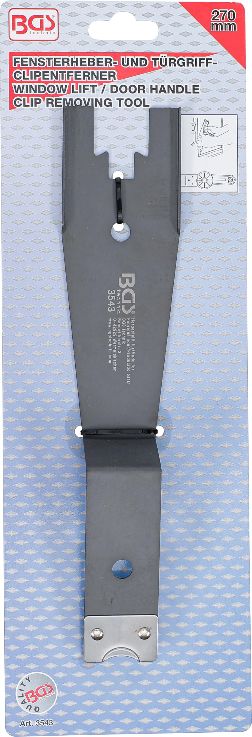 BGS 3543 | Narzędzie do zdejmowania klipsów podnośników szyb i klamek | 270 mm
