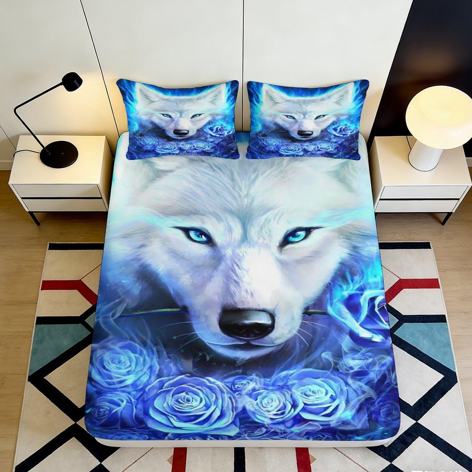 3D Printed Blue Cat Eyes Fitted Sheet Microfiber Soft Mattress Cover for Bedroom Dorm Room Decor Protection 90x200x25cm