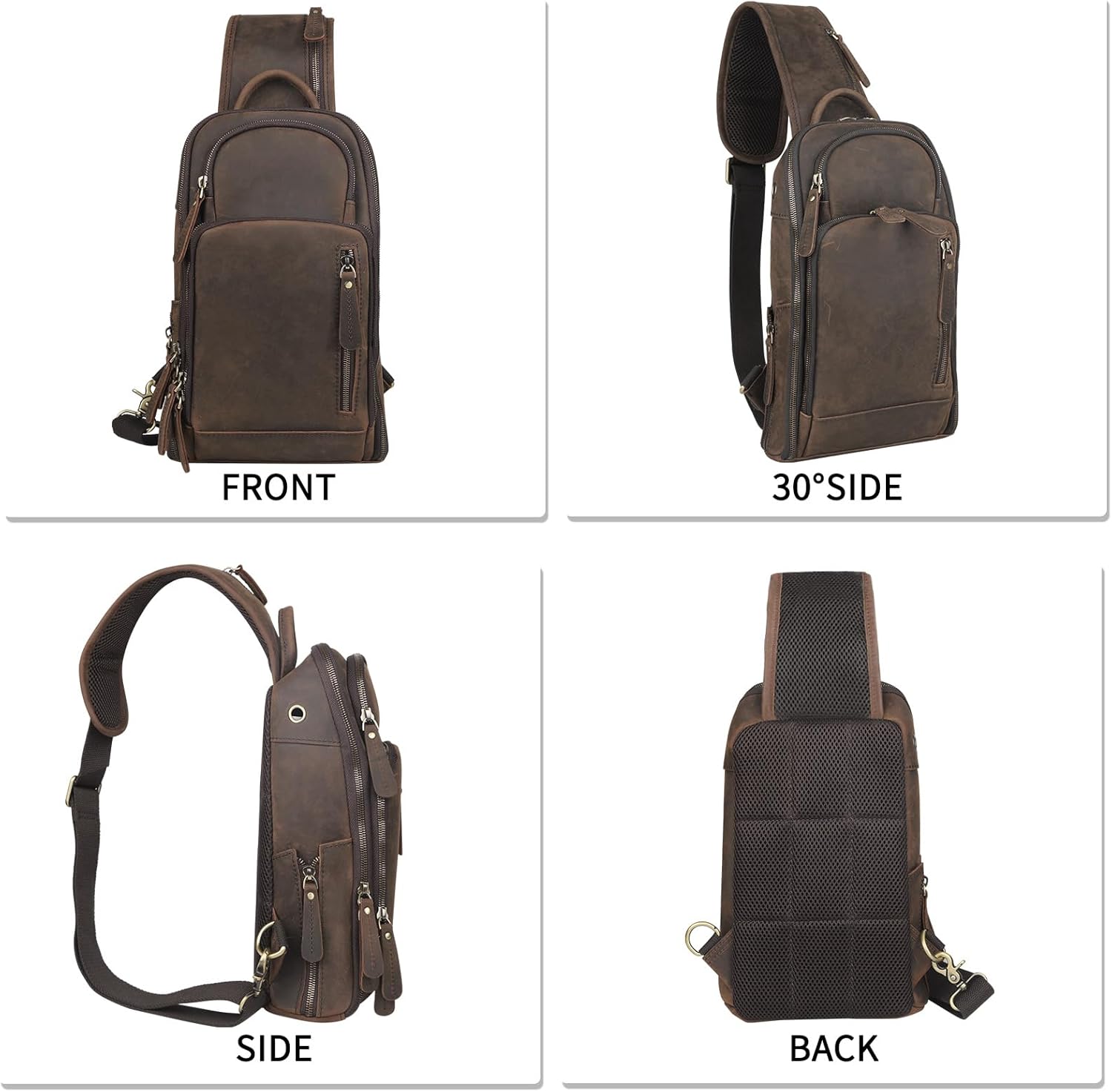 Leather Sling Bag for Men,Sling Bag for Men Crossbody Tactical Shoulder Bag for Women fit 11 inch ipad - Image 4