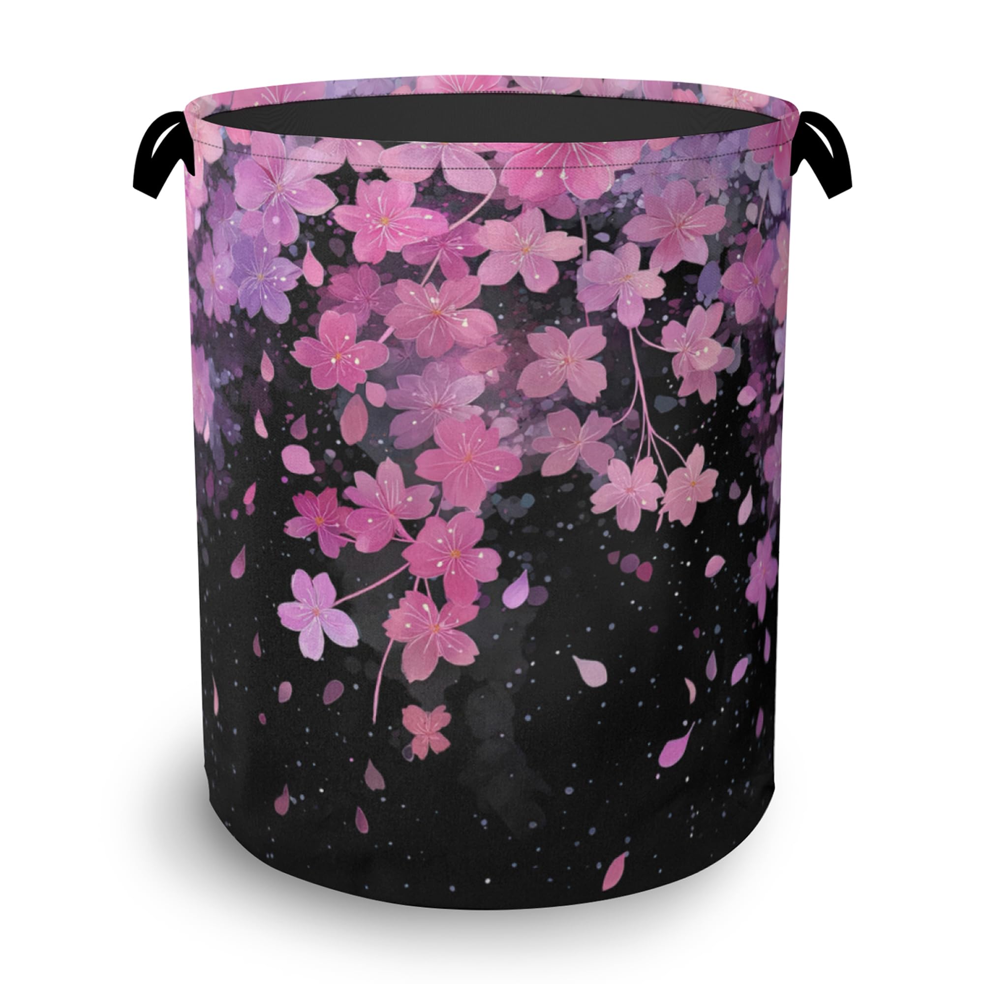 Cherry Blossoms Laundry Basket,Foldable with Handles Tote Bag Oxford Cloth for Bathroom Bedroom Dirty Clothes Storage Bucket 16" x 20.8"