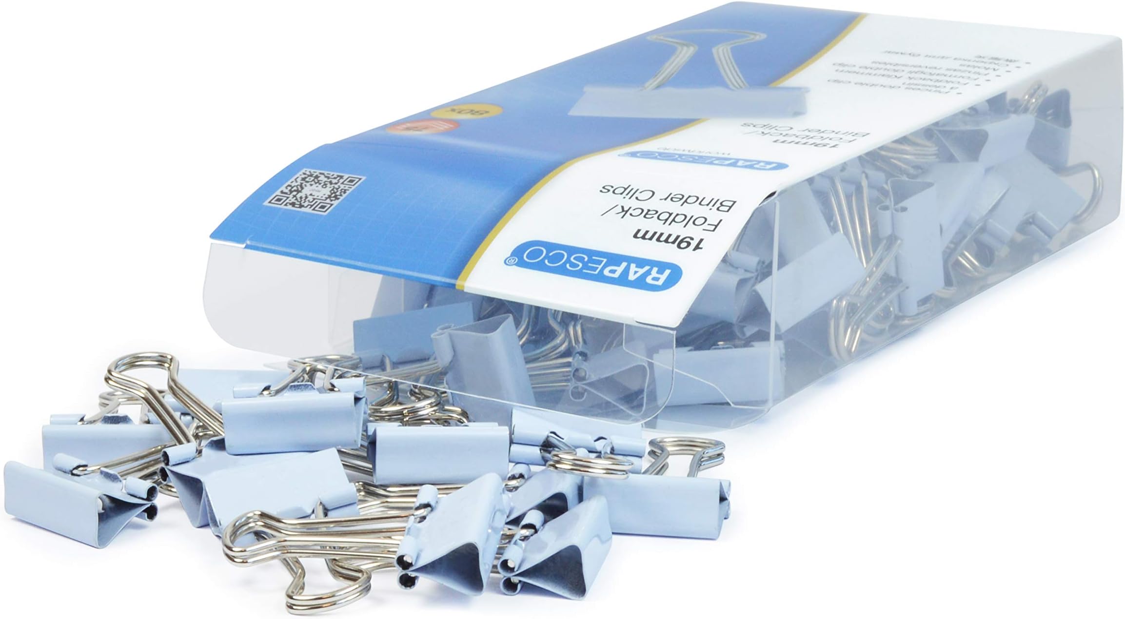 Rapesco Foldback Clips, 19mm Powder Blue