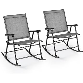 KOMFOTTEU Folding Rocking Chairs Garden Chairs with Armrests Patio Chairs Footrest Balcony Swing with Load Capacity 150 kg Folding Chair for Patio Beach