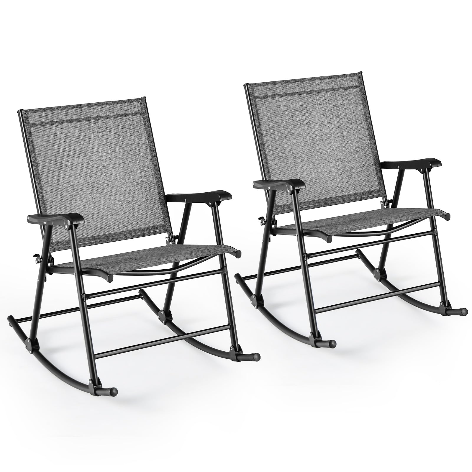 KOMFOTTEU Schaukelstühle klappbar, Gartenstühlen mit Armlehnen, Terrassenstühle Fußstütze, Balkonschaukel mit Traglast 150 kg, Klappstuhl für Terrasse, Strand