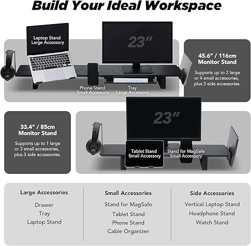 Miniatura 6 de Moodular Soporte de madera para monitor de 45.6" (116cm), organizador de escritorio grande con rieles deslizantes de metal para cajón, bandeja,