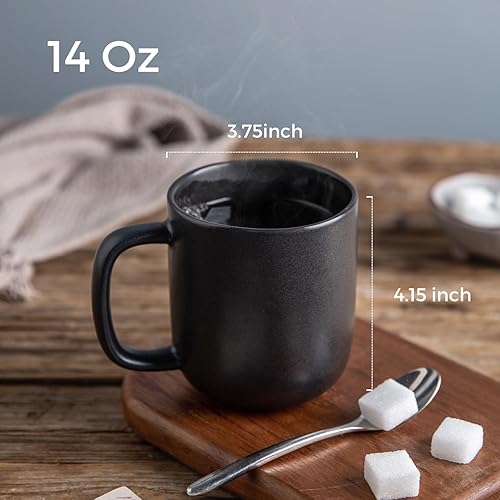 Miniatura 9 de AmorArc Juego de 6 tazas de café de 14 onzas, tazas de café de cerámica con mango grande y borde ondulado para café con leche, chocolate caliente,