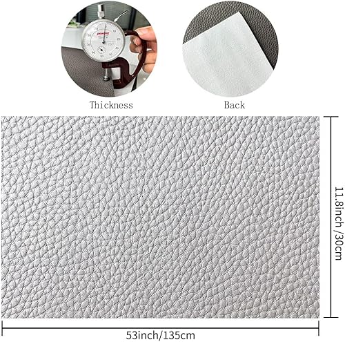 Miniatura 3 de XHT Tela de piel sintética de vinilo con textura de lichi para lazos para el pelo, fabricación de joyas, gris