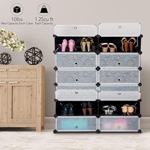 Miniatura 7 de Zapatero organizador de 6 niveles, 24 pares de almacenamiento de zapatos de plástico, zapatero de pie, almacenamiento modular apilable para zapatos,