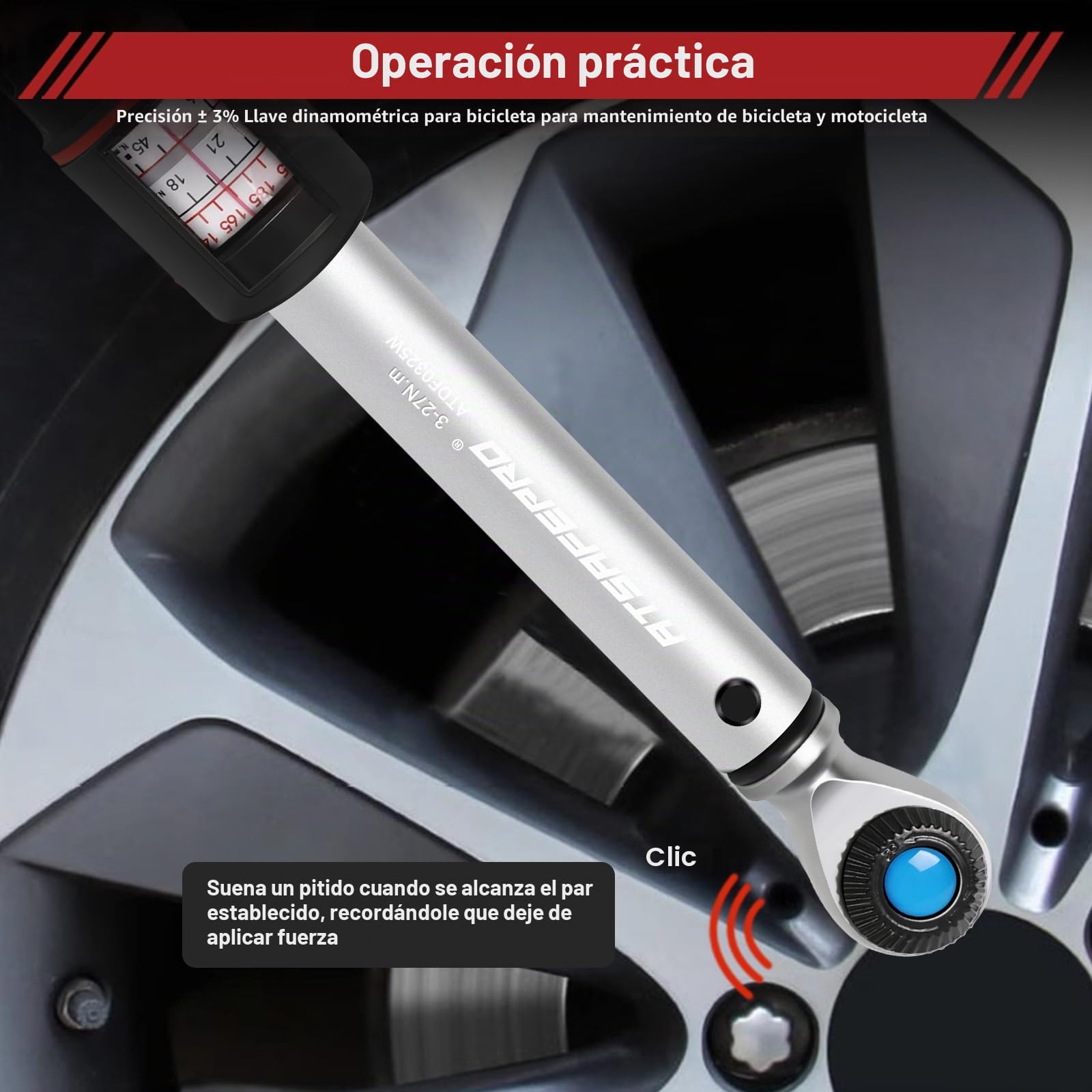 ATsafepro Llave dinamométrica premium de 1/4 pulgadas, estilo ventana, llave dinamométrica 3-27 Nm con doble dirección ajustable, llave dinamométrica de bicicleta ajuste de par en el mango